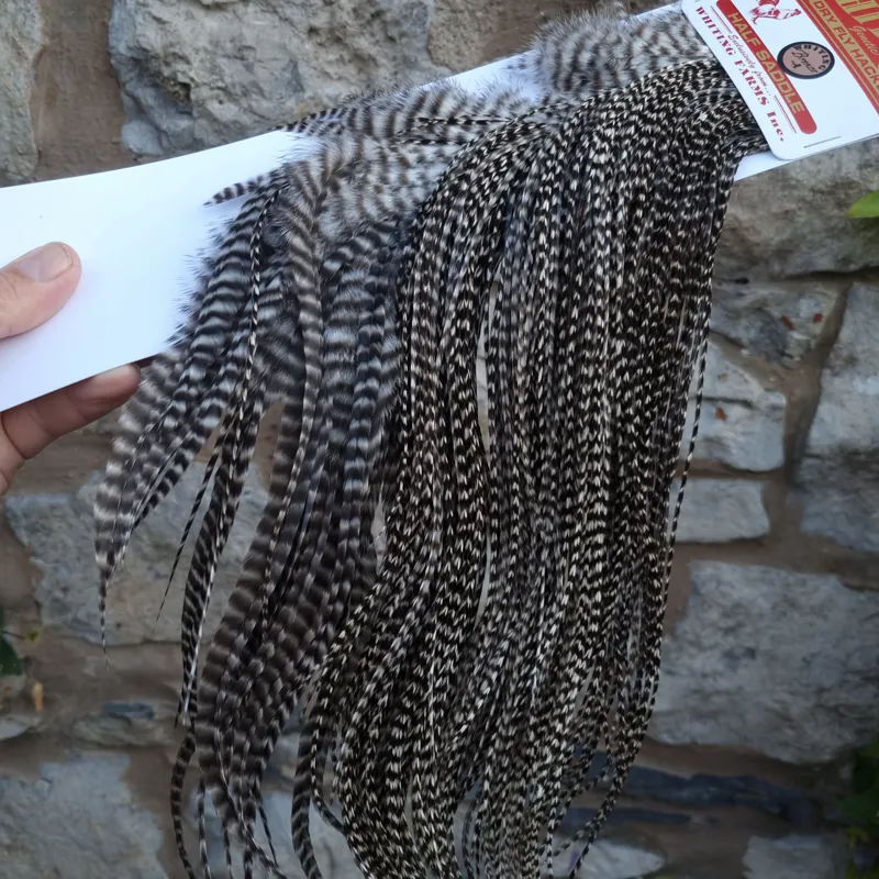 Whiting 1/2 BRONZE Grade Dry Fly Rooster Saddle in Grizzly-2